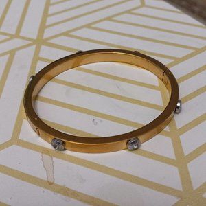 Used Henri Bendel Gold Logo Crystal Bangle Bracelet